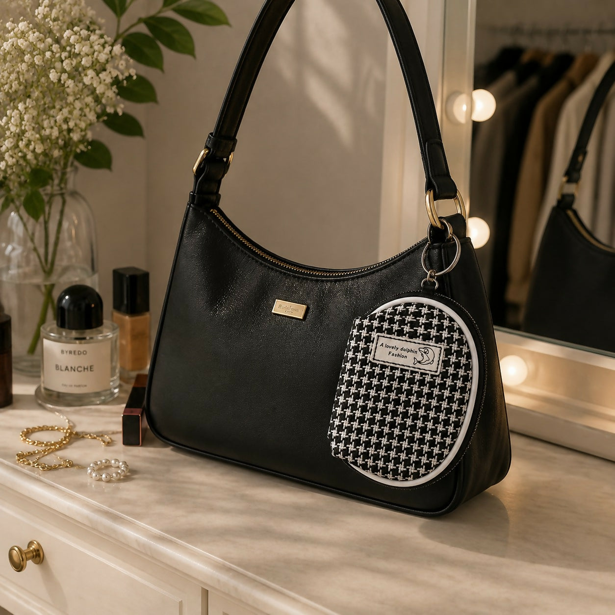 Mini coin pouch attached to bag keyring