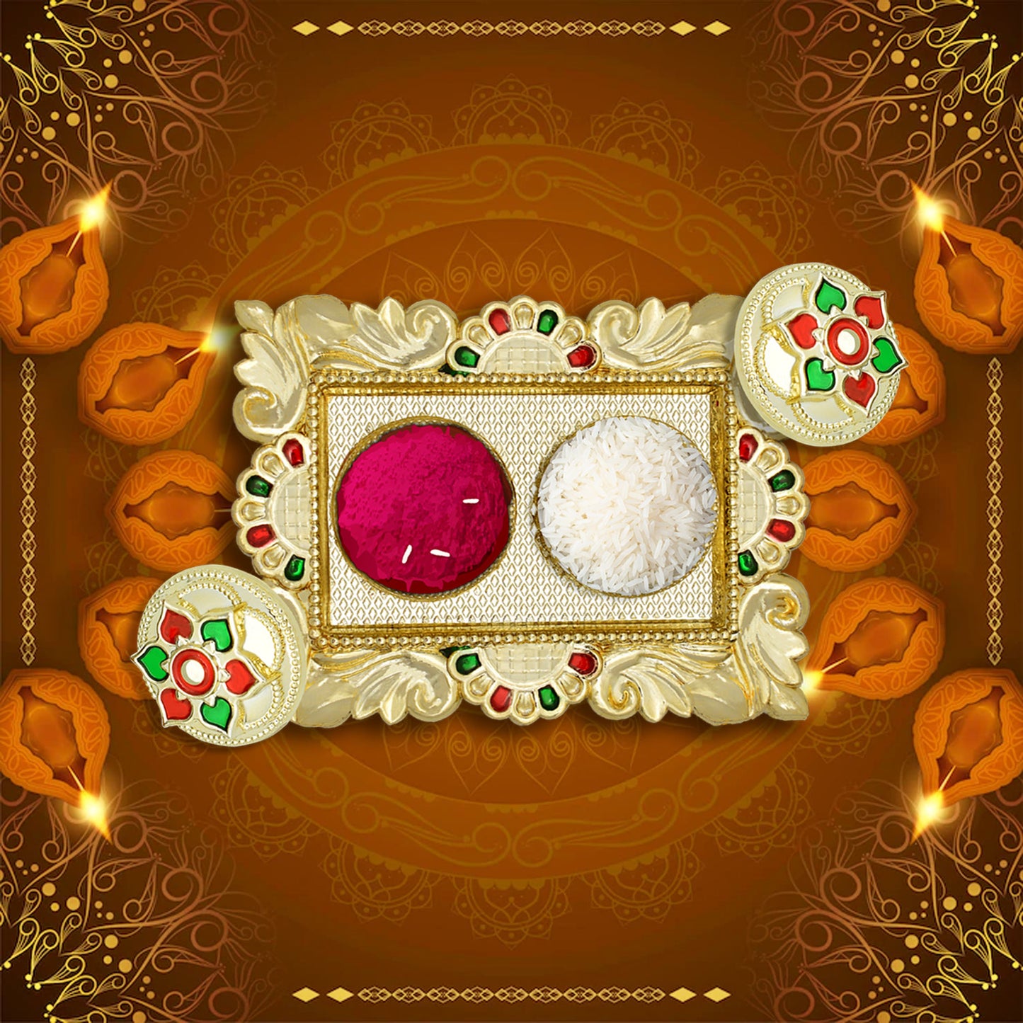 रक्षाबंधन विशेष पूजा थाली, कुमकुम थाली होल्डर, पूजा रिटर्न गिफ्ट, भारतीय गृह प्रवेश उपहार, रक्षाबंधन, दिवाली के लिए भाई / भाभी / बहन / परिवार राखी