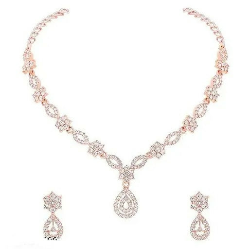 Elegant Floral Necklace & Earrings Set with Stone Accents