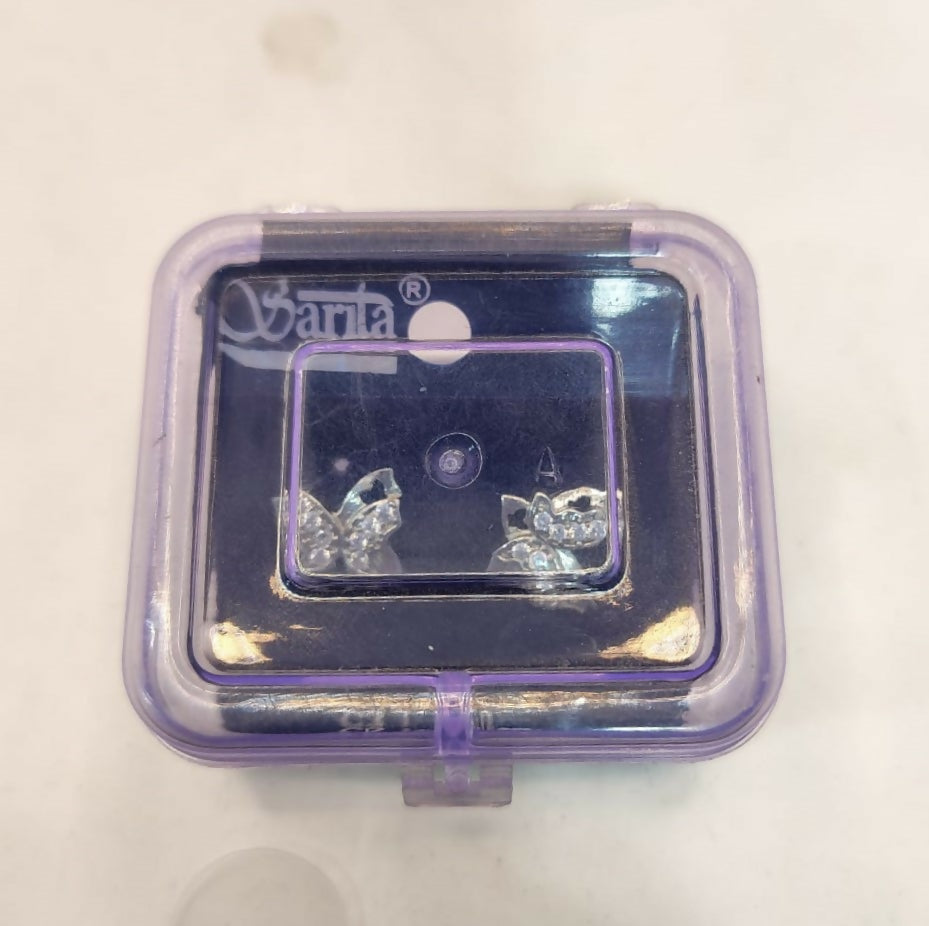 Sterling Silver Butterfly Stud Earrings with AD