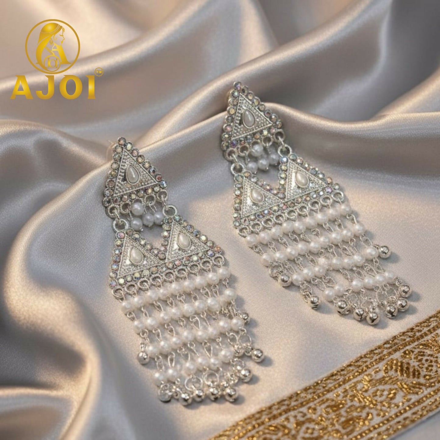 Royal Pearl Drop Silver Designer Earrings with Elegant Dangling Tassels