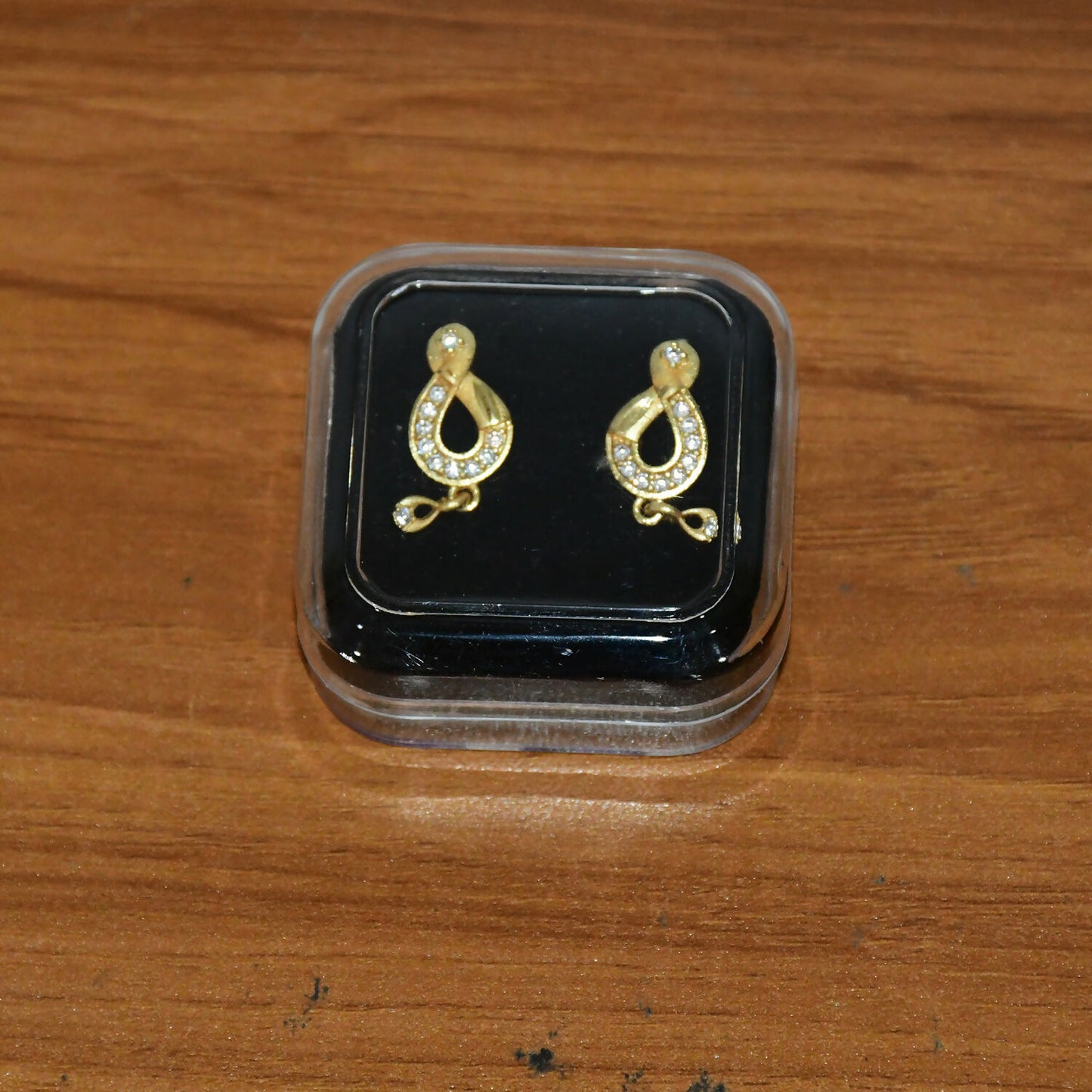 Teardrop Shaped Stud Earrings with Crystal Inlay and Hanging Charm