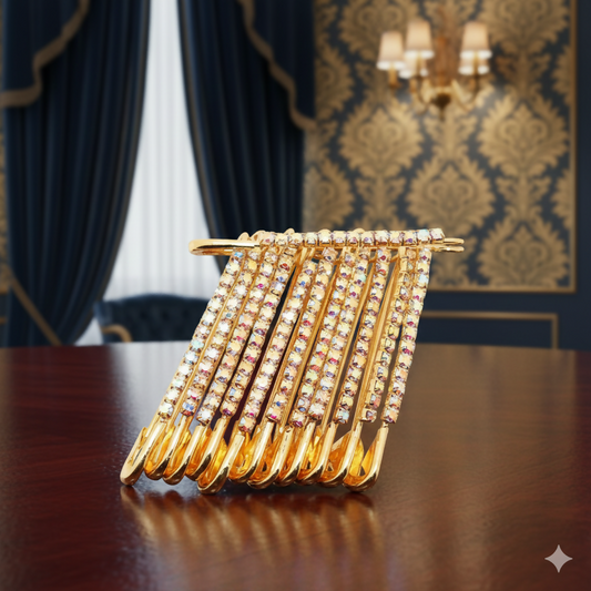 Rainbow Rhinestone Gold Saree Pin Brooch Set (12pcs, 4cm, Medium)