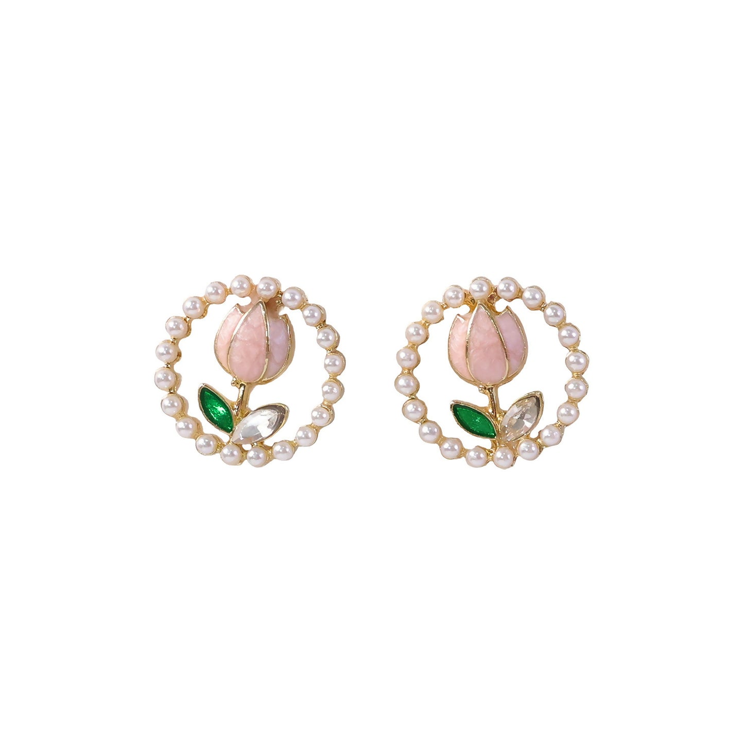 Korean Style Pearl Floral Stud Earrings for Women & Girls