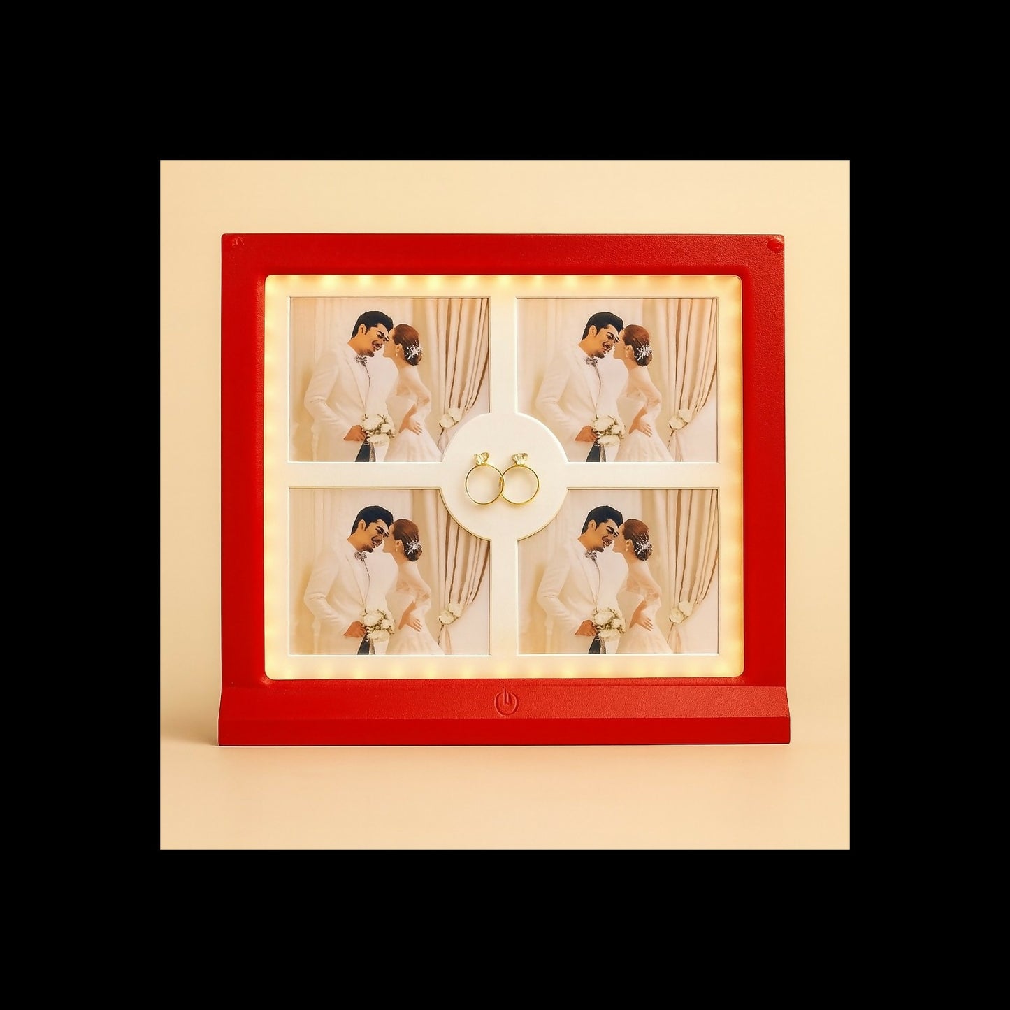 LED Wedding Photo Frame with Ring Holder | Romantic Couple Picture Frame with LED Lights | Decorative Anniversary, Engagement & Wedding Gift for Home Décor – Red & White Variants (Holds 4 Photos, 6x4 inch)
