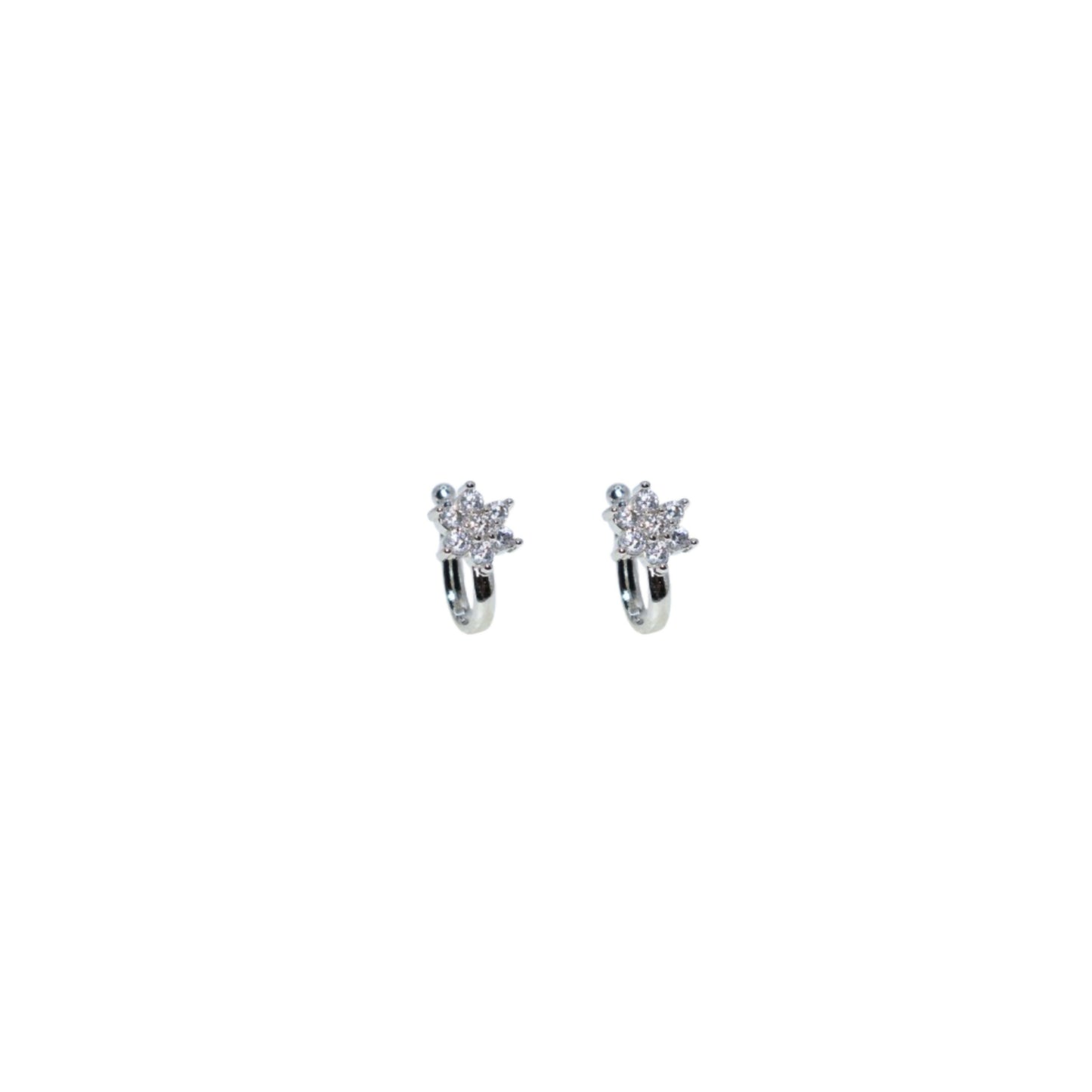 Pair of silver plated clip-on nose pins featuring crystal ball effect with CZ stones