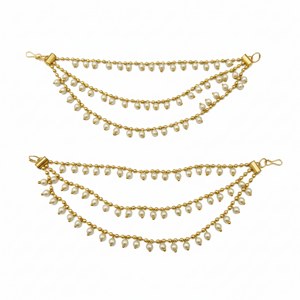 Close-up of pearl drops on Kaan Chain with gold-tone finish