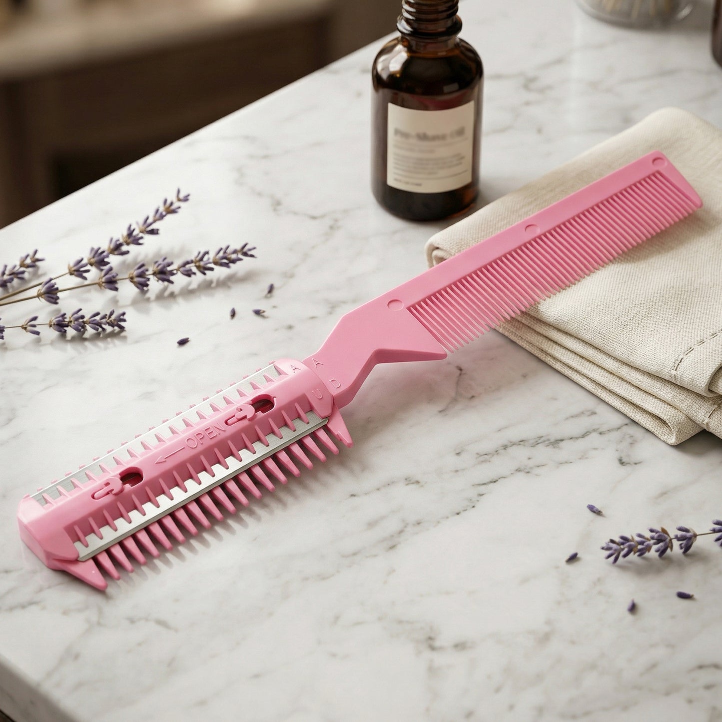 Double sided comb with built-in blade