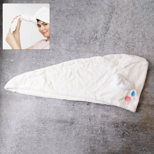 Close-up of microfiber hair towel wrap with button for secure fit, soft and absorbent material