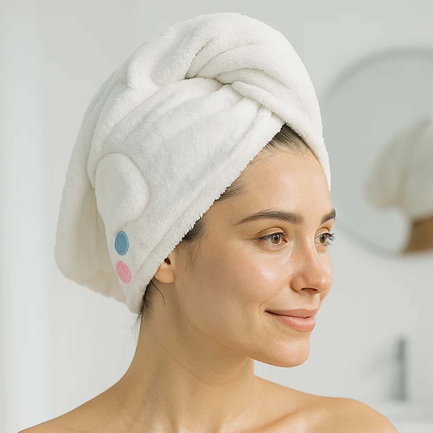 Cute Cartoon Hooded Hair Drying Towel Cap (1 Pc)