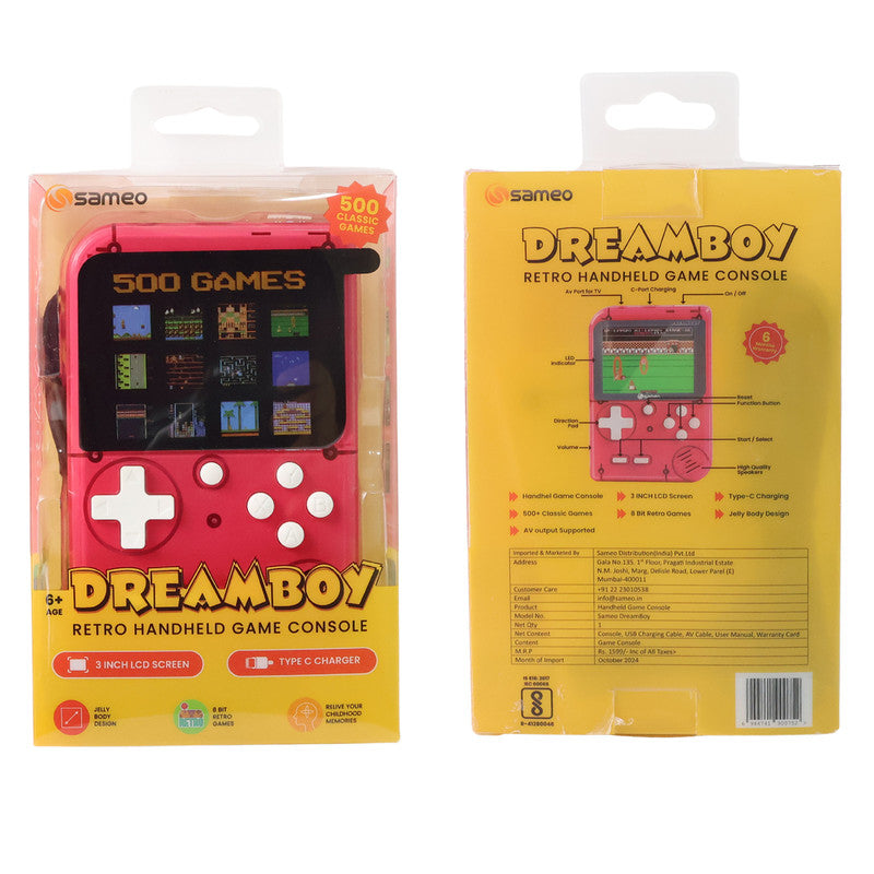 Sameo DreamBoy Retro Handheld Gaming Console with 500 Built-in Classic Games – Portable Mini Game Player with TV Output