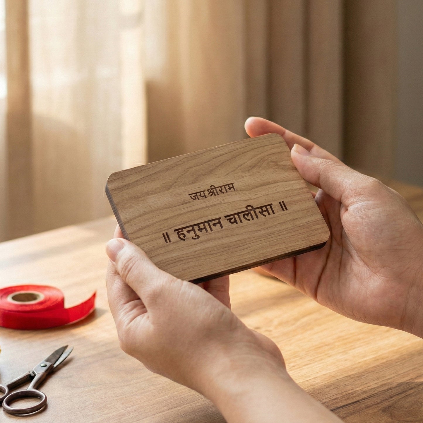 Wooden Hanuman Chalisa Prayer Book with Stand for Puja & Gifting – 11 x 7.5 cm