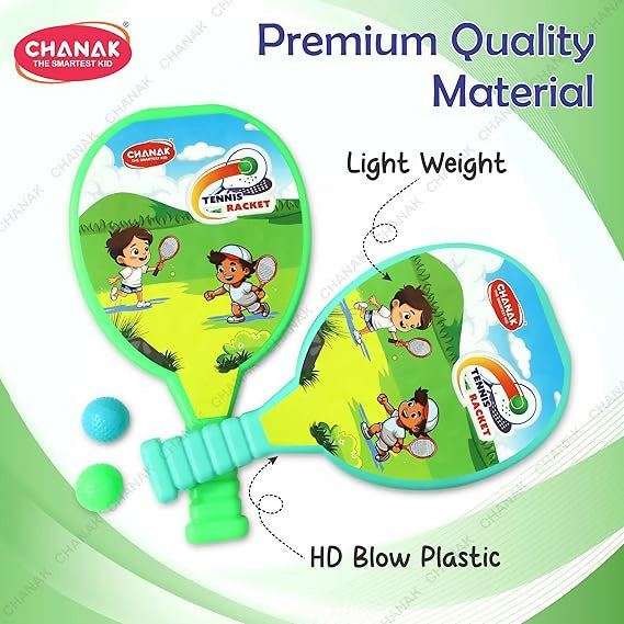Kid-friendly badminton tennis rackets made of durable, smooth plastic material with rounded edges.