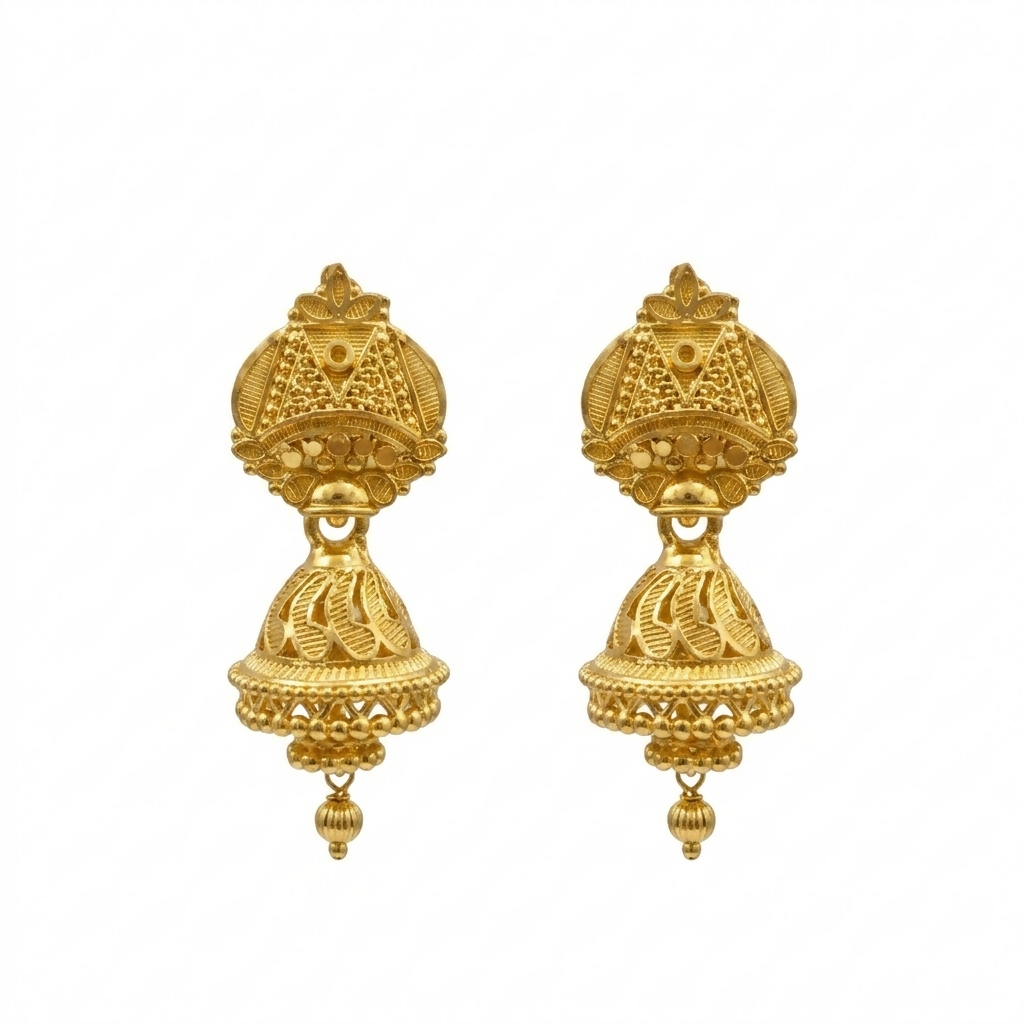 Side view of elegant gold jhumka earring