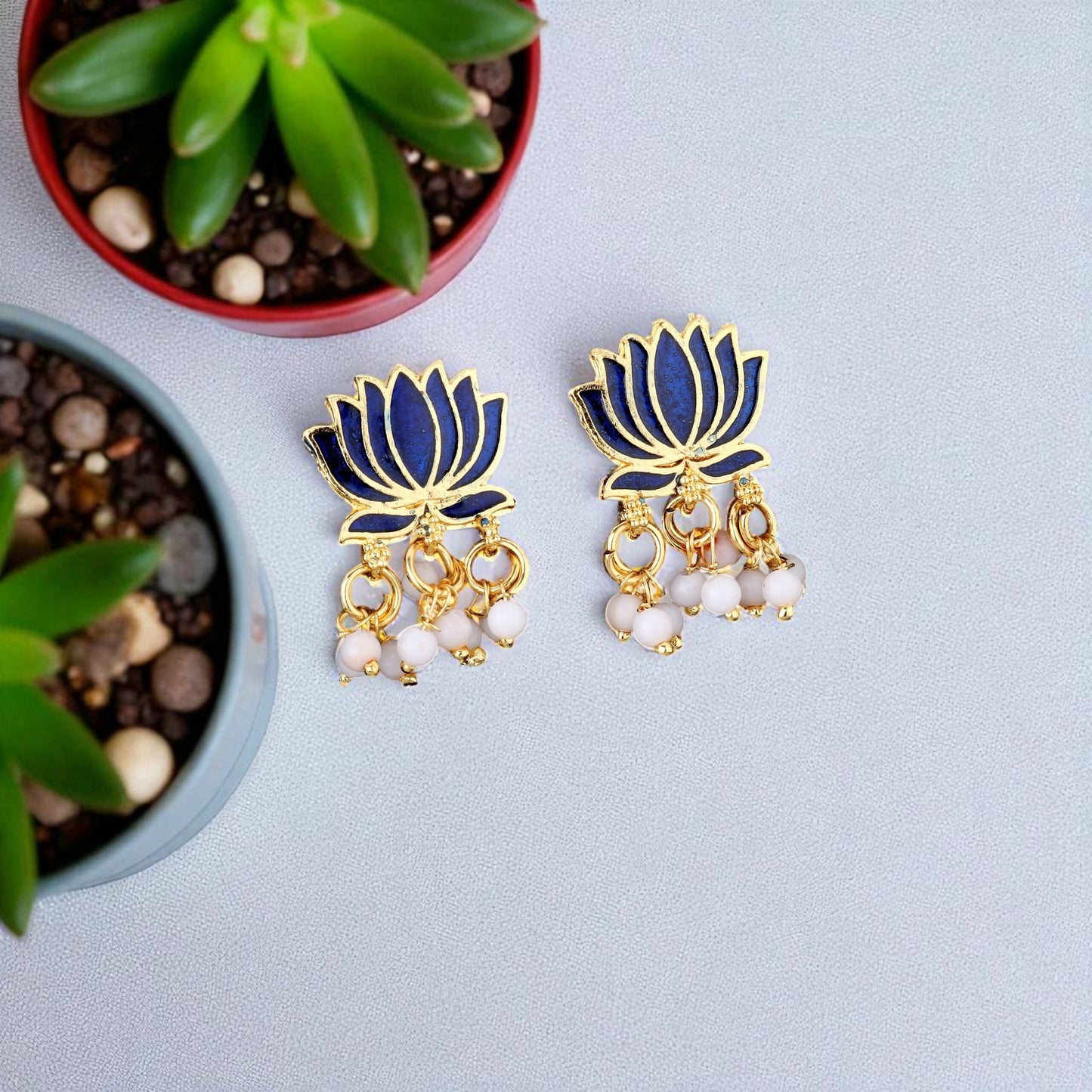 Gold-Toned BLUE Petal & AD Cluster Choker Set