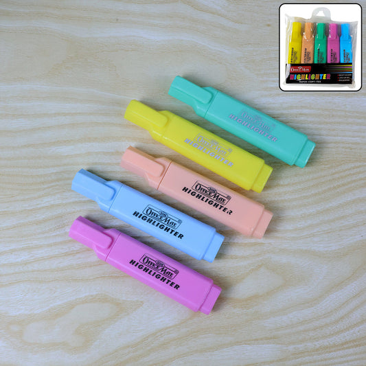 OfficeMate Highlighter Pen Set – Pack of 5 Bright & Smooth Colours for Study, Office & Creative Work