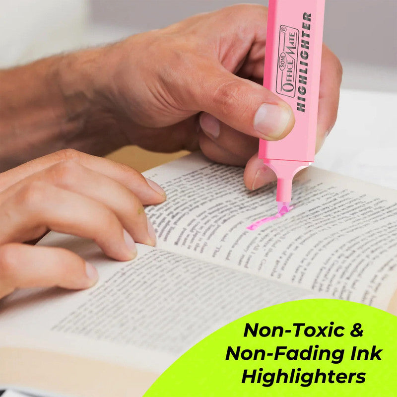 OfficeMate Highlighter Pen Set – Pack of 5 Bright & Smooth Colours for Study, Office & Creative Work