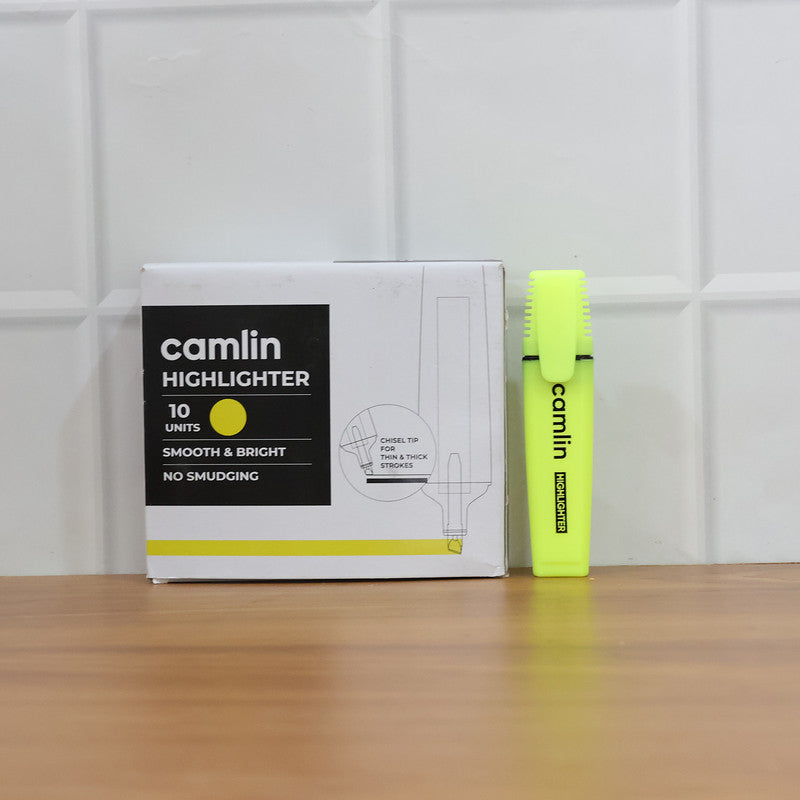 Camlin Highlighter Yellow – Smooth & Bright No-Smudge Highlighters (Pack of 10)