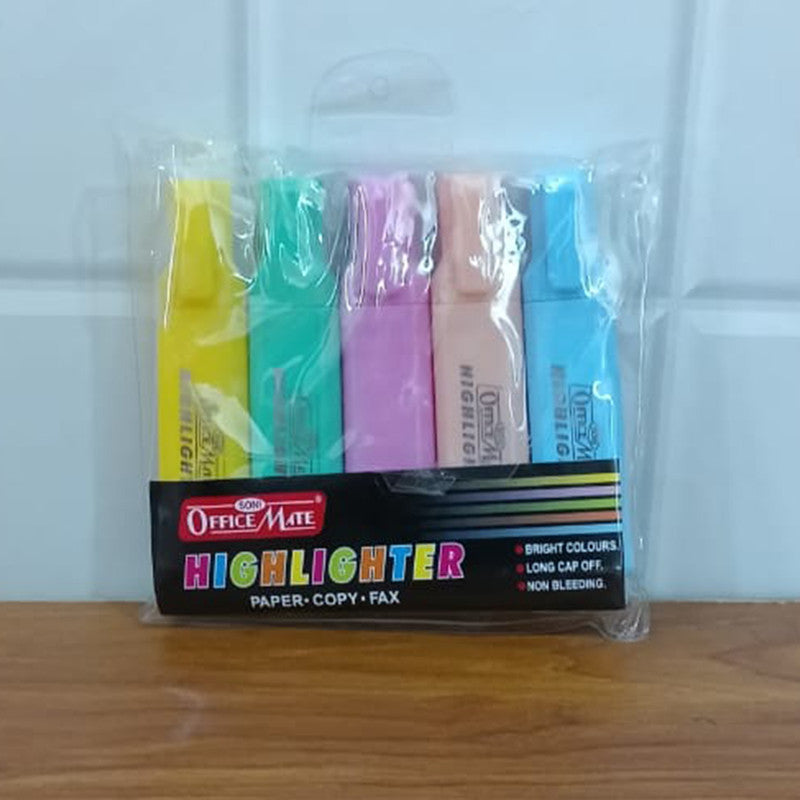 OfficeMate Highlighter Pen Set – Pack of 5 Bright & Smooth Colours for Study, Office & Creative Work