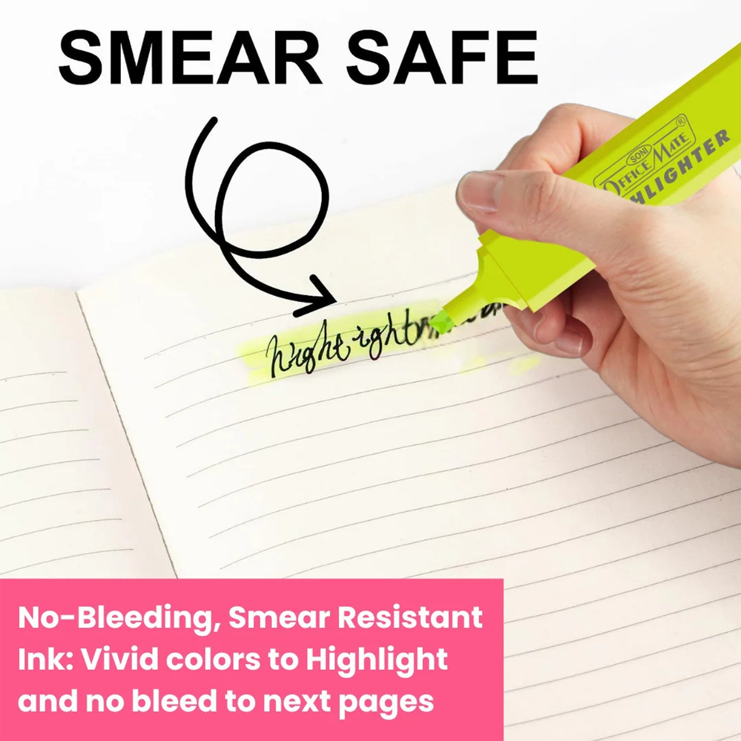 OfficeMate Fluorescent Highlighter Set of 5 – Vibrant Colors for Smooth Highlighting & Long-Lasting Ink