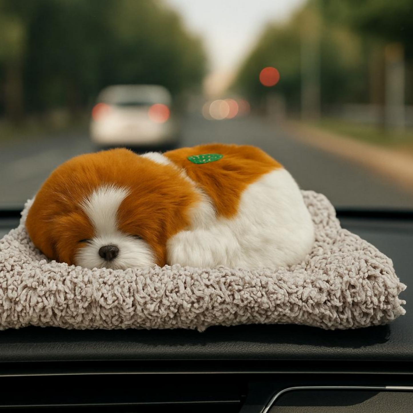 Premium Brown & White Sleeping Puppy Dashboard Toy