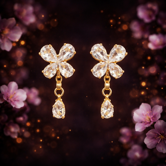 Elegant butterfly-inspired crystal drop earrings with marquise-cut stones and teardrop charm.