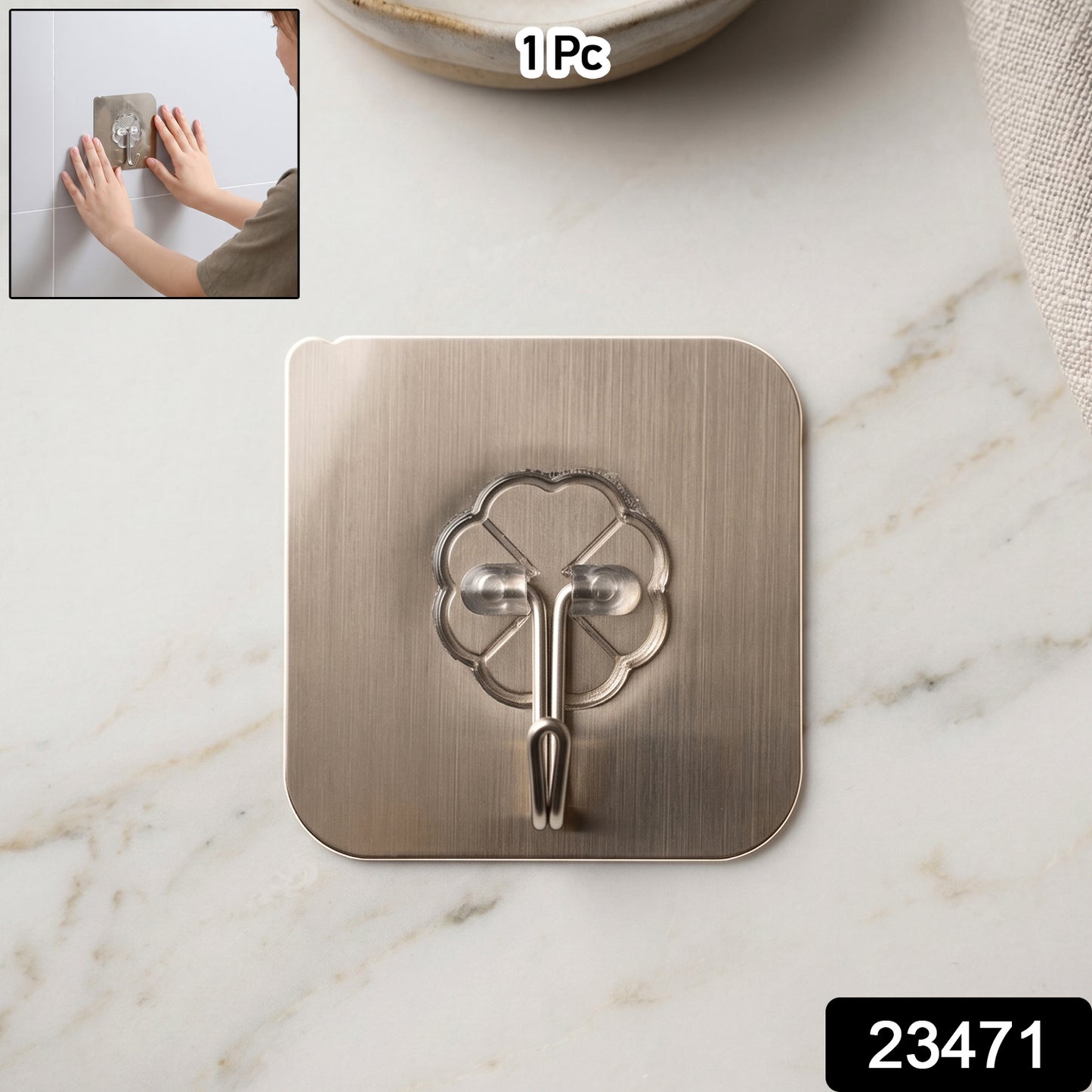 Self-Adhesive Metal Floral Wall Hook attached on smooth surface
