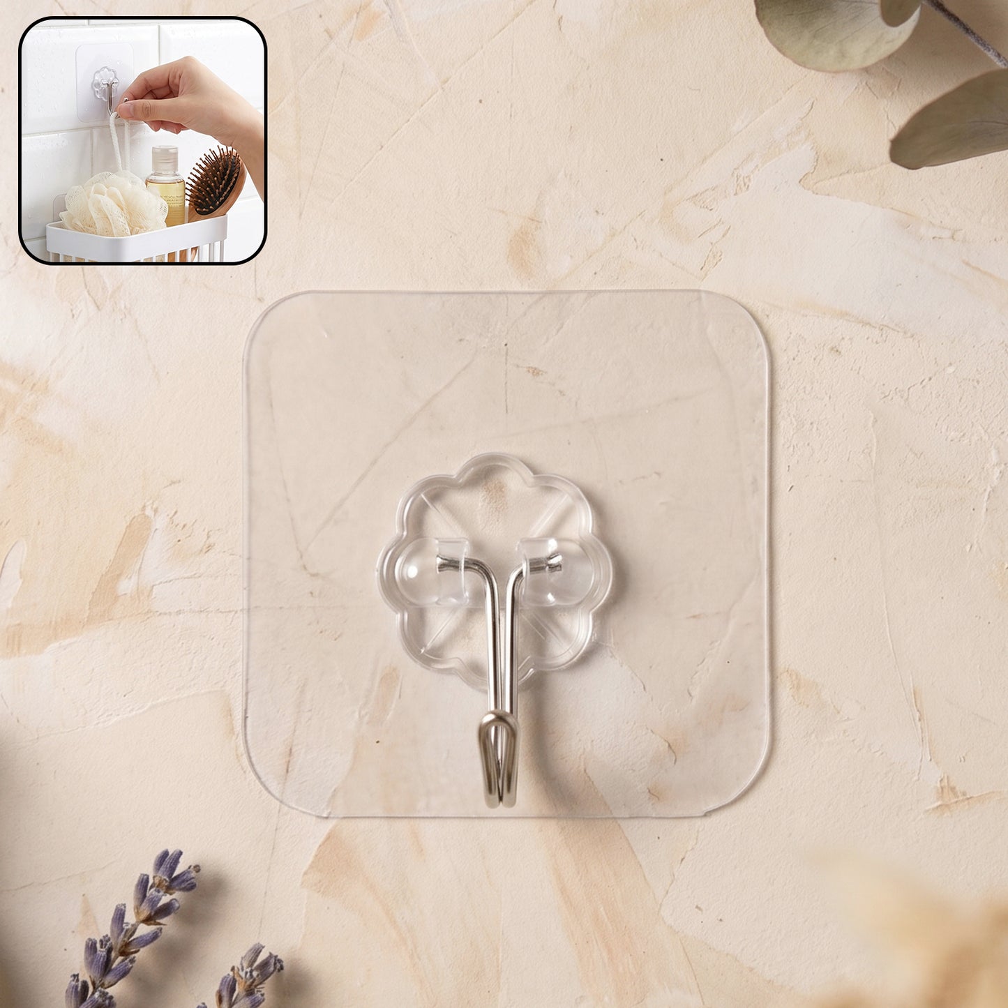 Clear flower-shaped self adhesive wall hook