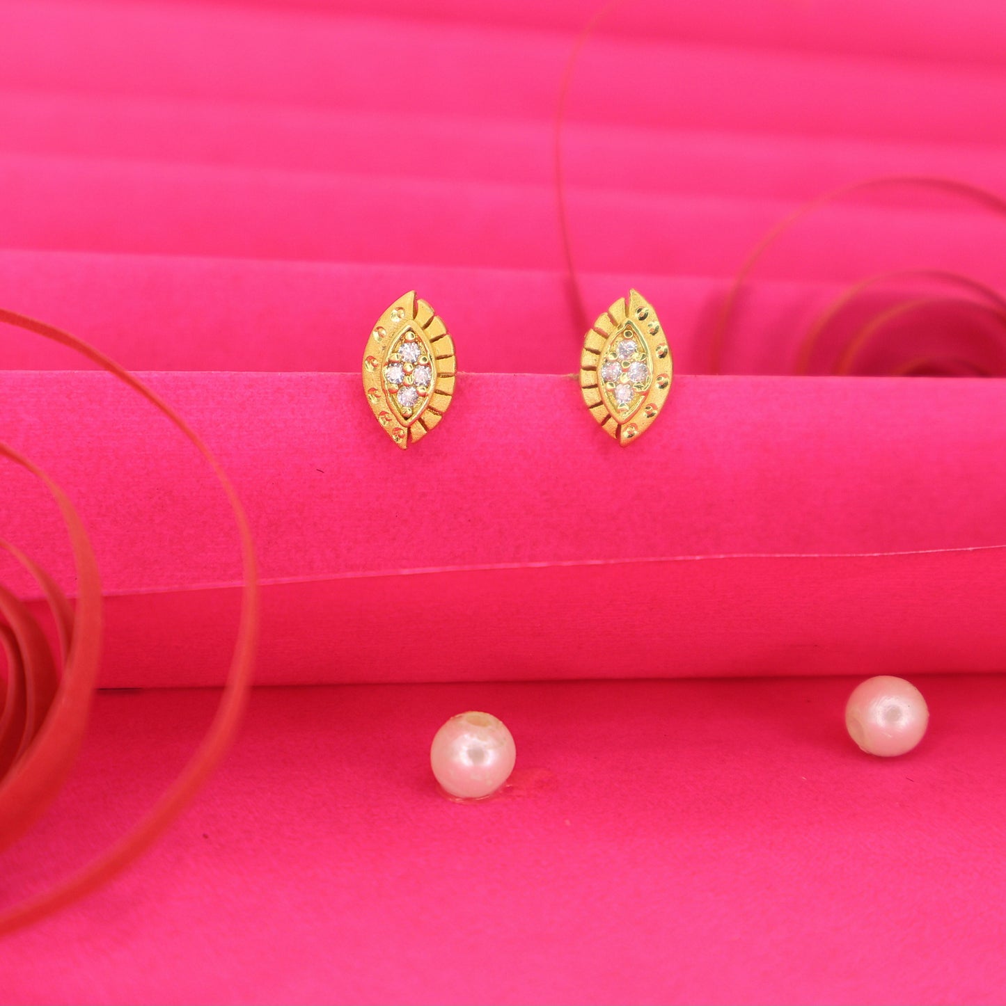 Gold Plated AD Marquise Stud Earrings | Daily Wear Traditional for women and girls