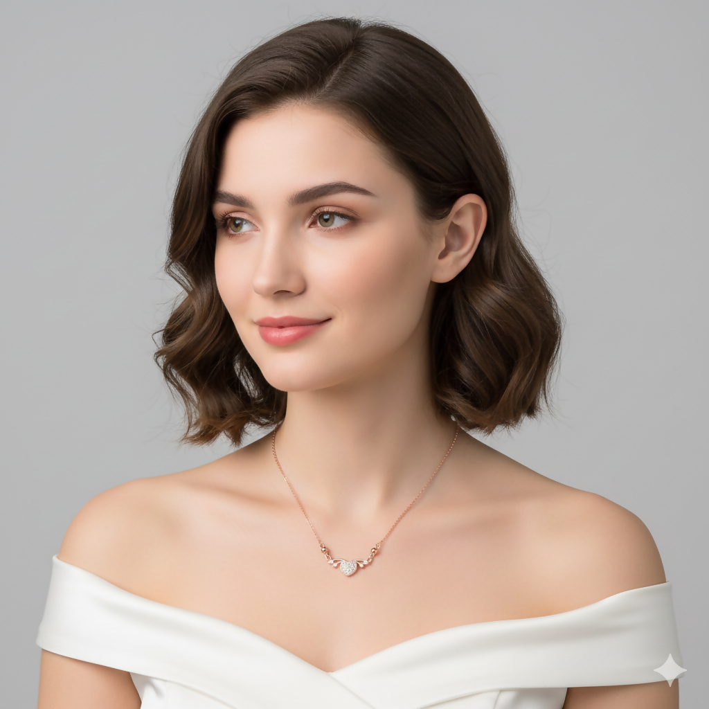 Rose Gold Plated Heart & AD Necklace for Women and girls