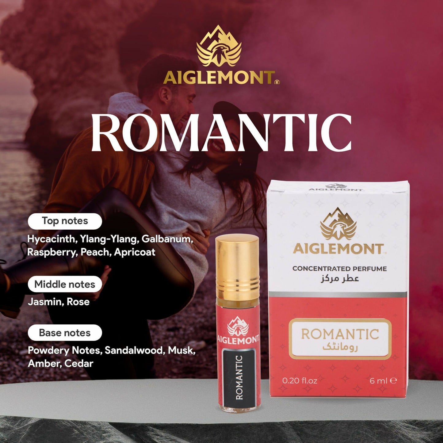 Aiglemont Romantic, 6ml Roll-on, Alcohol free, Long Lasting Non-Alcoholic Attar Attar, Ittar, Itr, Atar, Athar, Itra