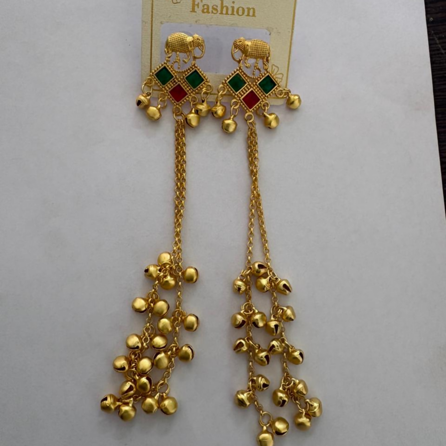 Traditional Gold Elephant Drop Kashmiri Earrings with Multicolor Stone Accents