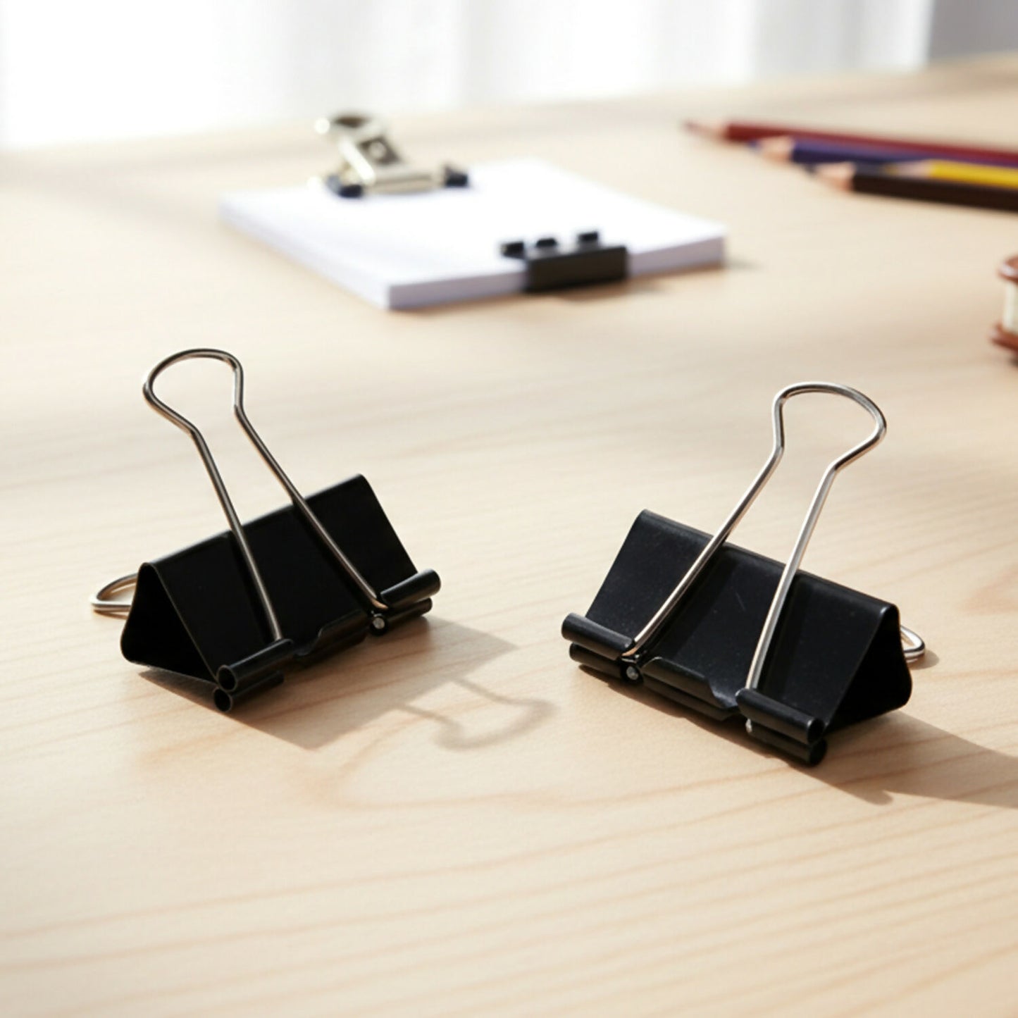 Binder clip being opened with metal arms