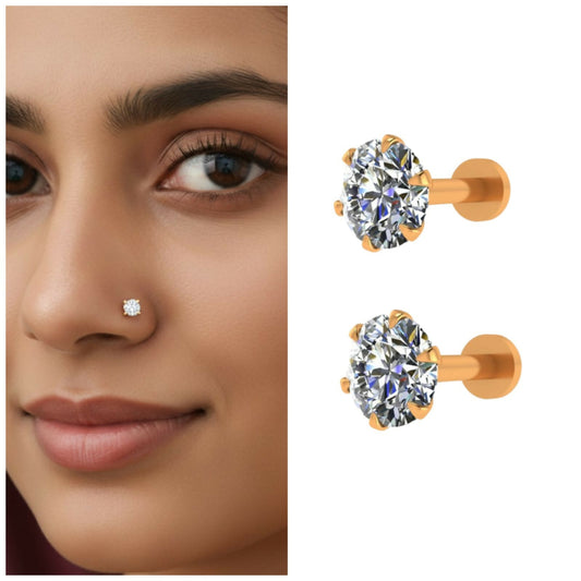 Classic Gold AD Nose Pin Stud for women and girls Combo Pack of 2