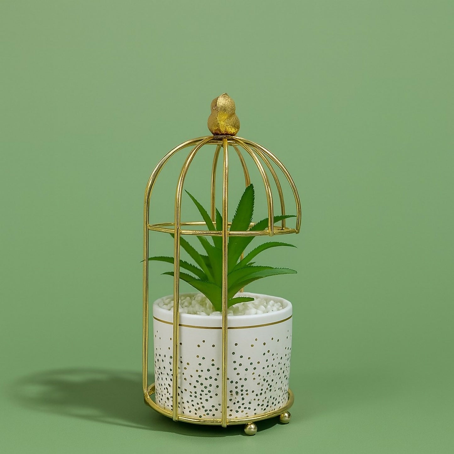 Golden Birdcage Artificial Plant Decor for Home, Office & Tabletop Decoration