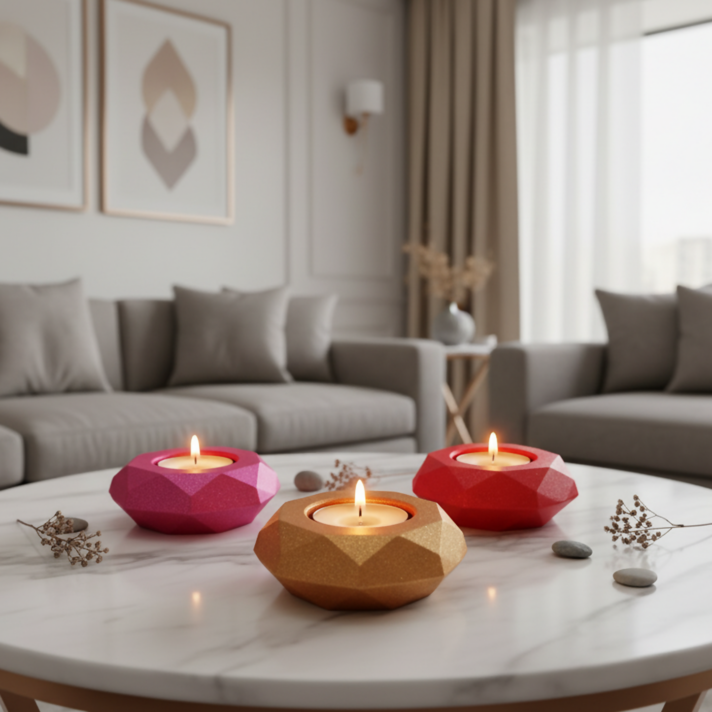 Diamond Decorative Diya Multi-Purpose Tealight Candle Holder, Dhoop Cone Stand, Pooja Diya & Mini Planter (Red, Rose Gold, Metallic Pink)