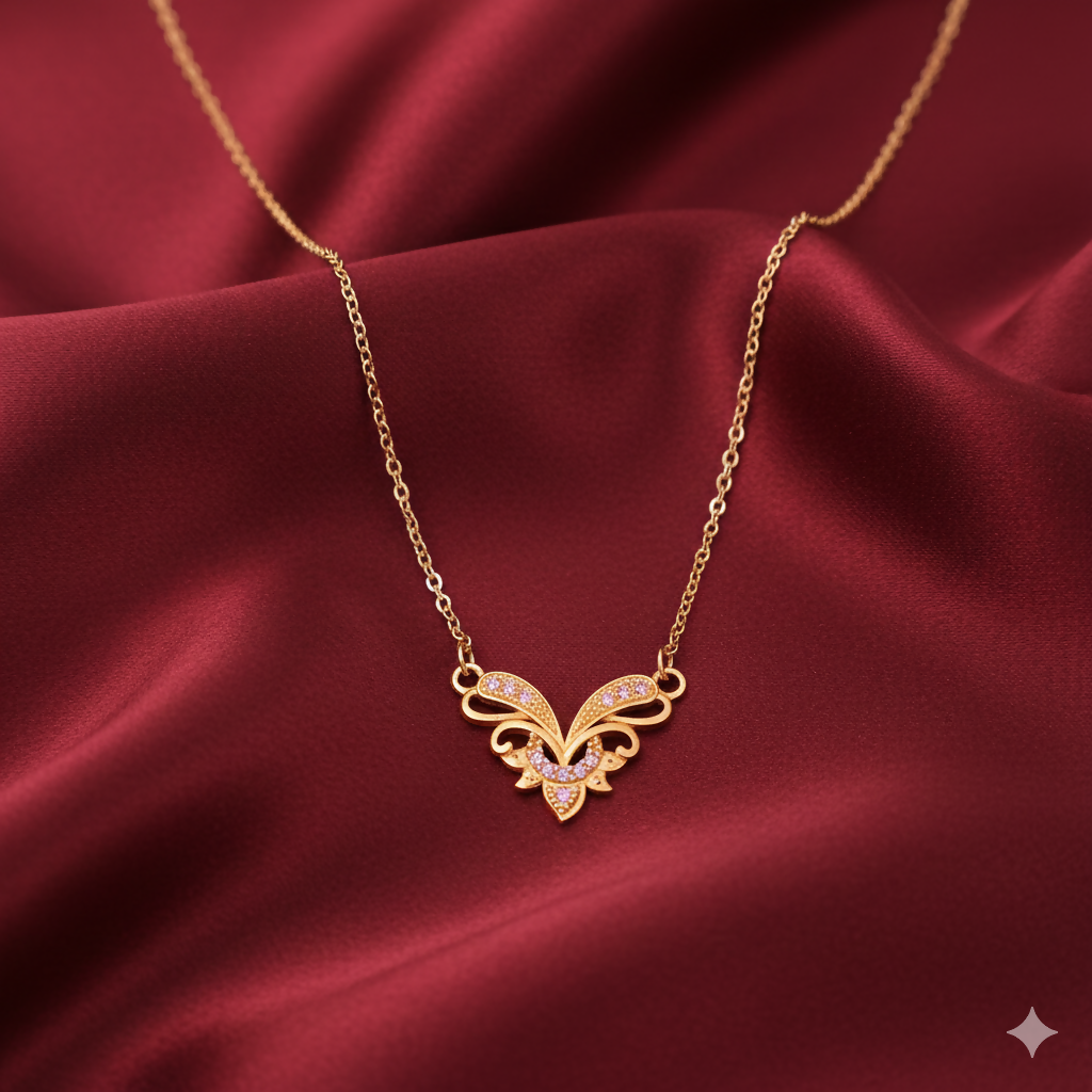 Gold Plated Butterfly Necklace with Pink AD Stones For women and girls
