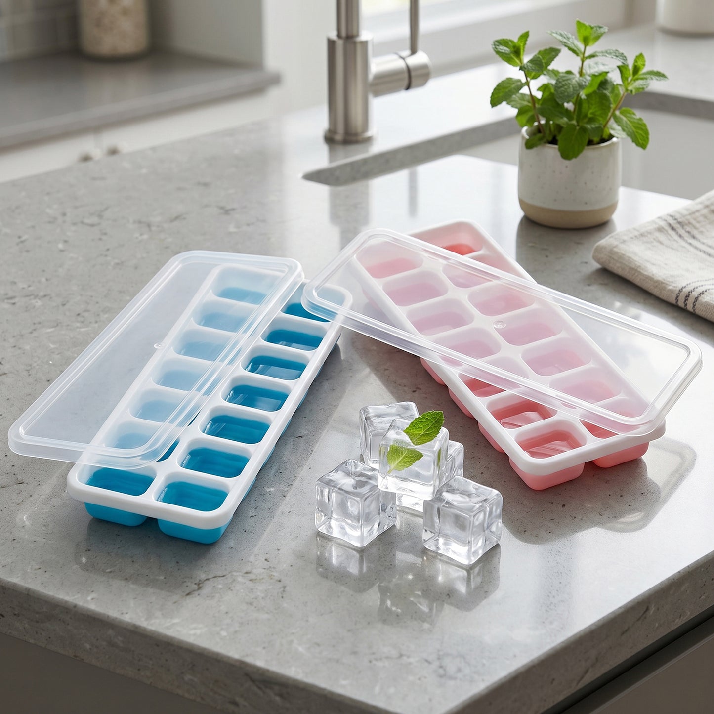 Flexible mold tray for ice cube making