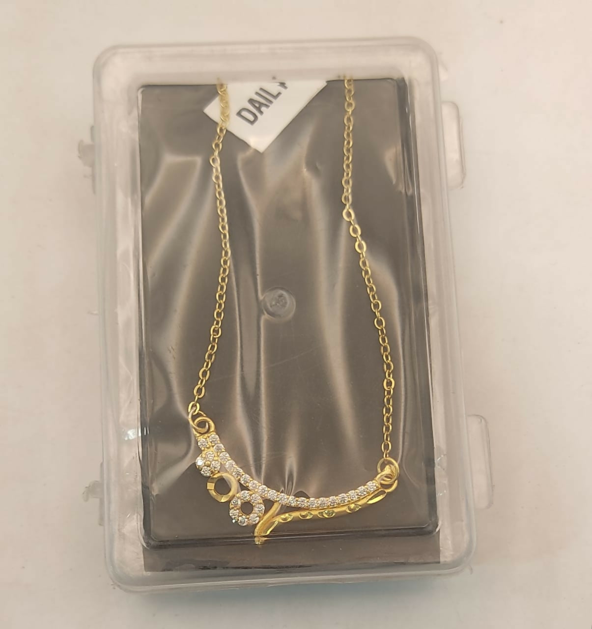 Gold Plated Pink Stone Curved Pendant Necklace Chain For women and girls