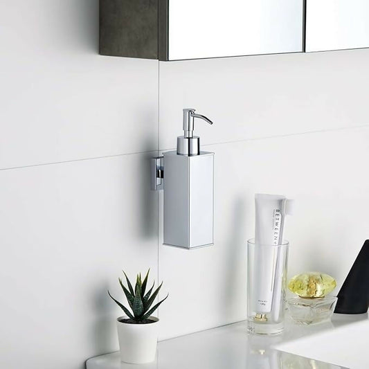 Stainless steel wall-mounted soap dispenser with sleek chrome finish