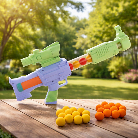 Aditi Toys Space Explorer Pneumatic Gun Include 12 Orange & 12 Yellow Soft Foam Ball