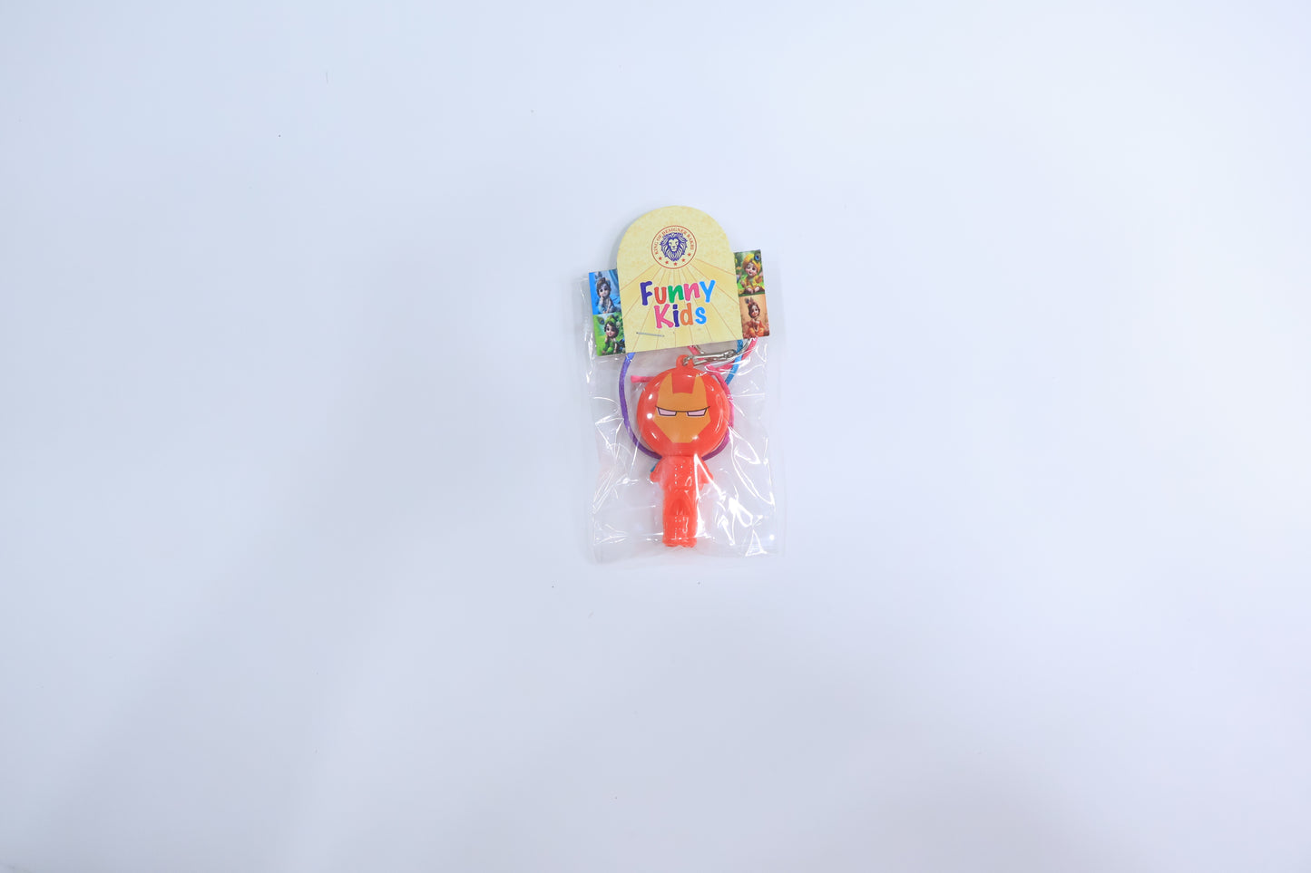 Superhero-Themed Ironman Whistle Rakhi with Keychain Design for Kids – Fun and Playful Raksha Bandhan Gift
