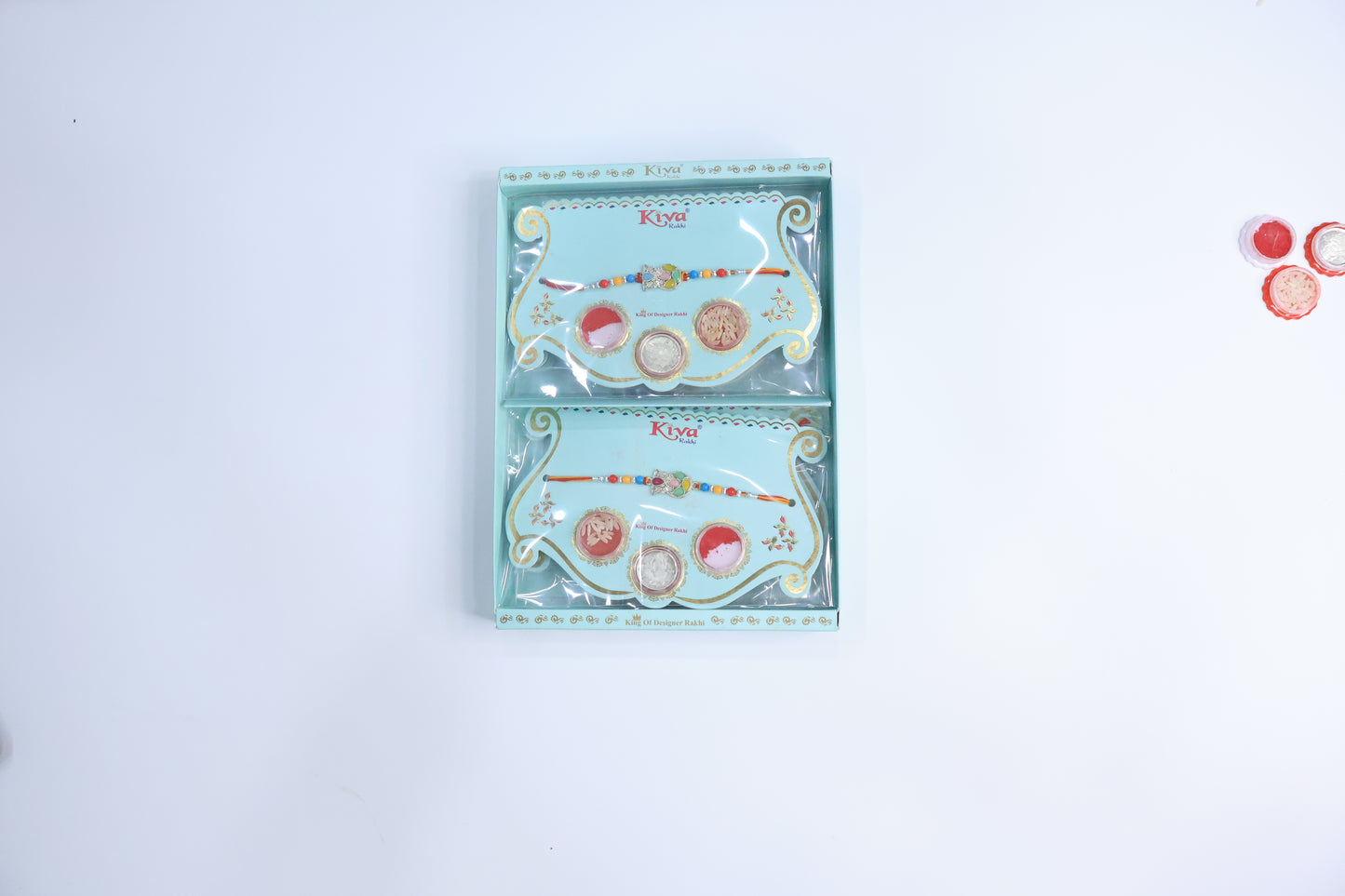 6 Pc Set – Designer Multicolor Rakhi with Beads and Puja Thali Combo (Roli Chawal Included)