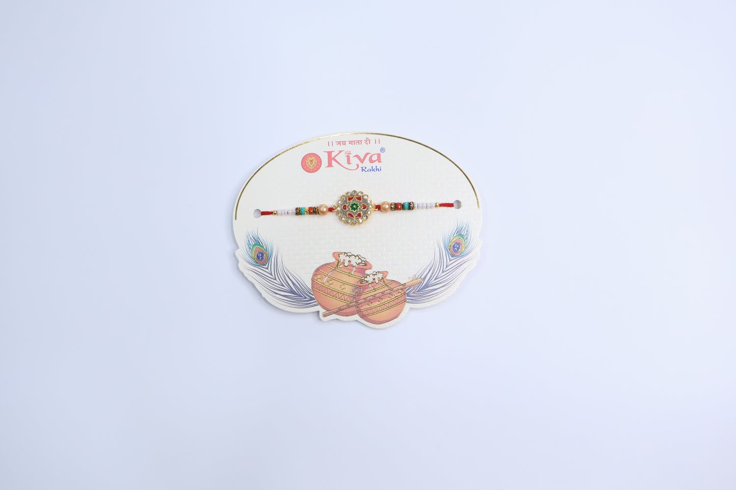 Traditional Designer Rakhi with Pearl Beads & Meenakari Centerpiece (1 Pc)