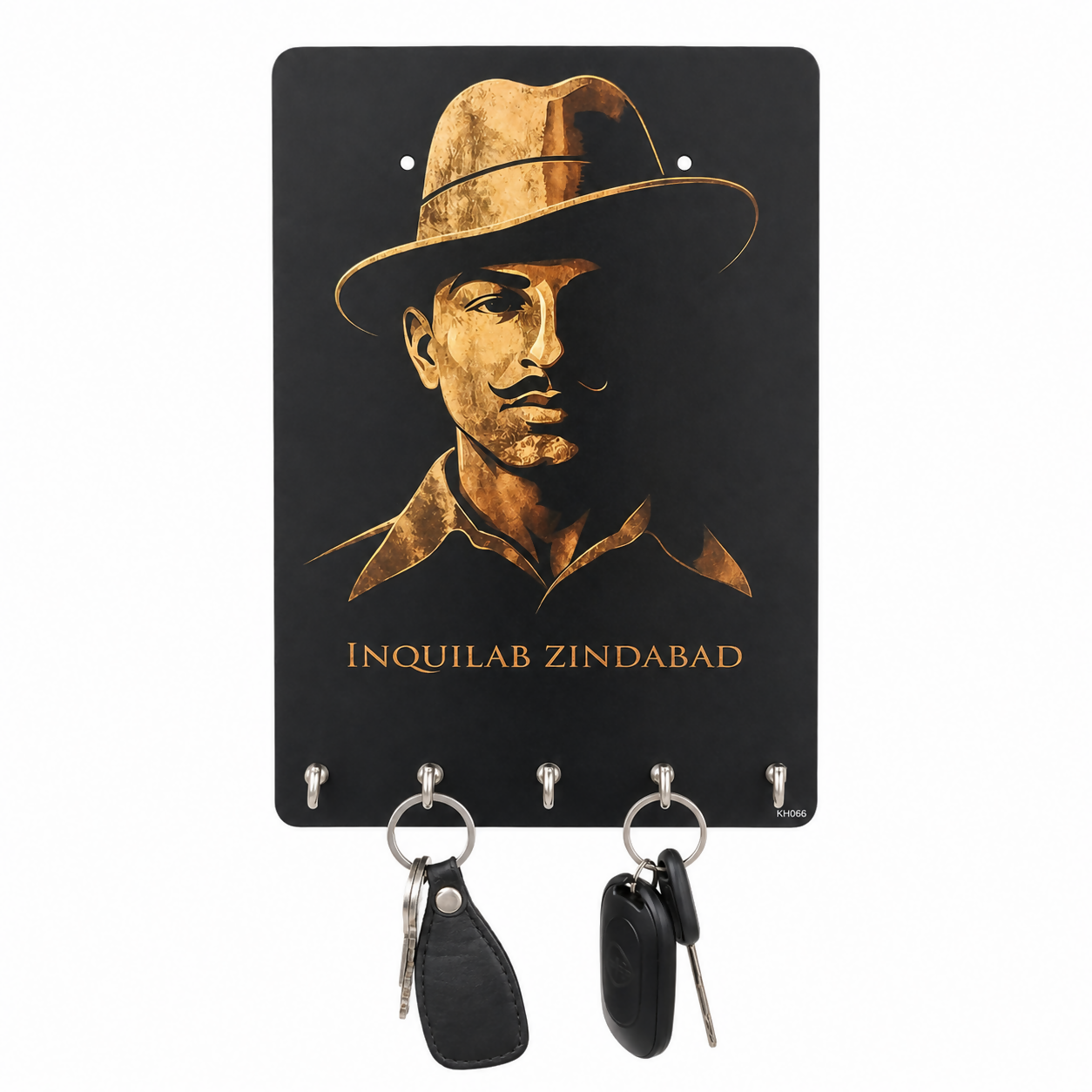 Bhagat Singh key holder mounted on a wall, organizing multiple keys