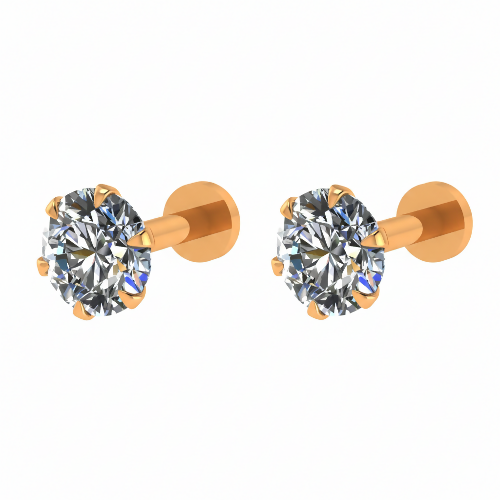 Gold Plated Brilliant Cut Diamond Stud Earrings for women and girls Combo Pack of 2
