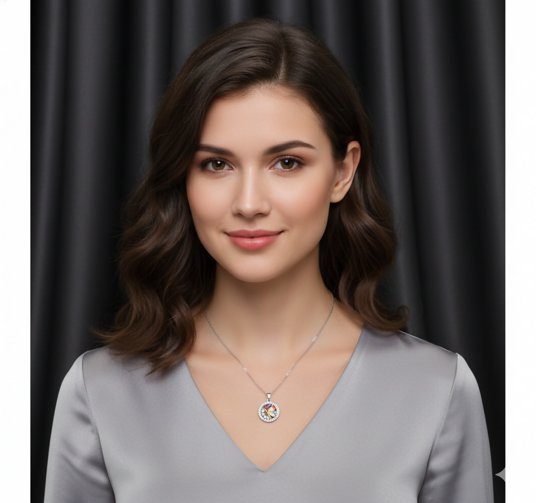 Rainbow Enamel Butterfly Circle AD Halo Pendant Necklace For women and girls