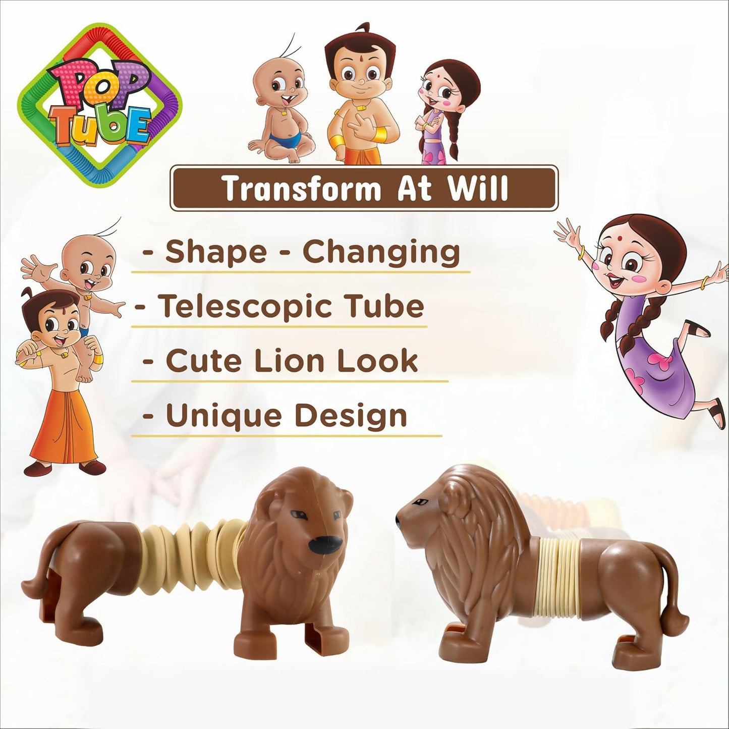Pop Tube Lion Toy – Stretch, Twist & Shape-Changing Telescopic Animal Toy for Kids