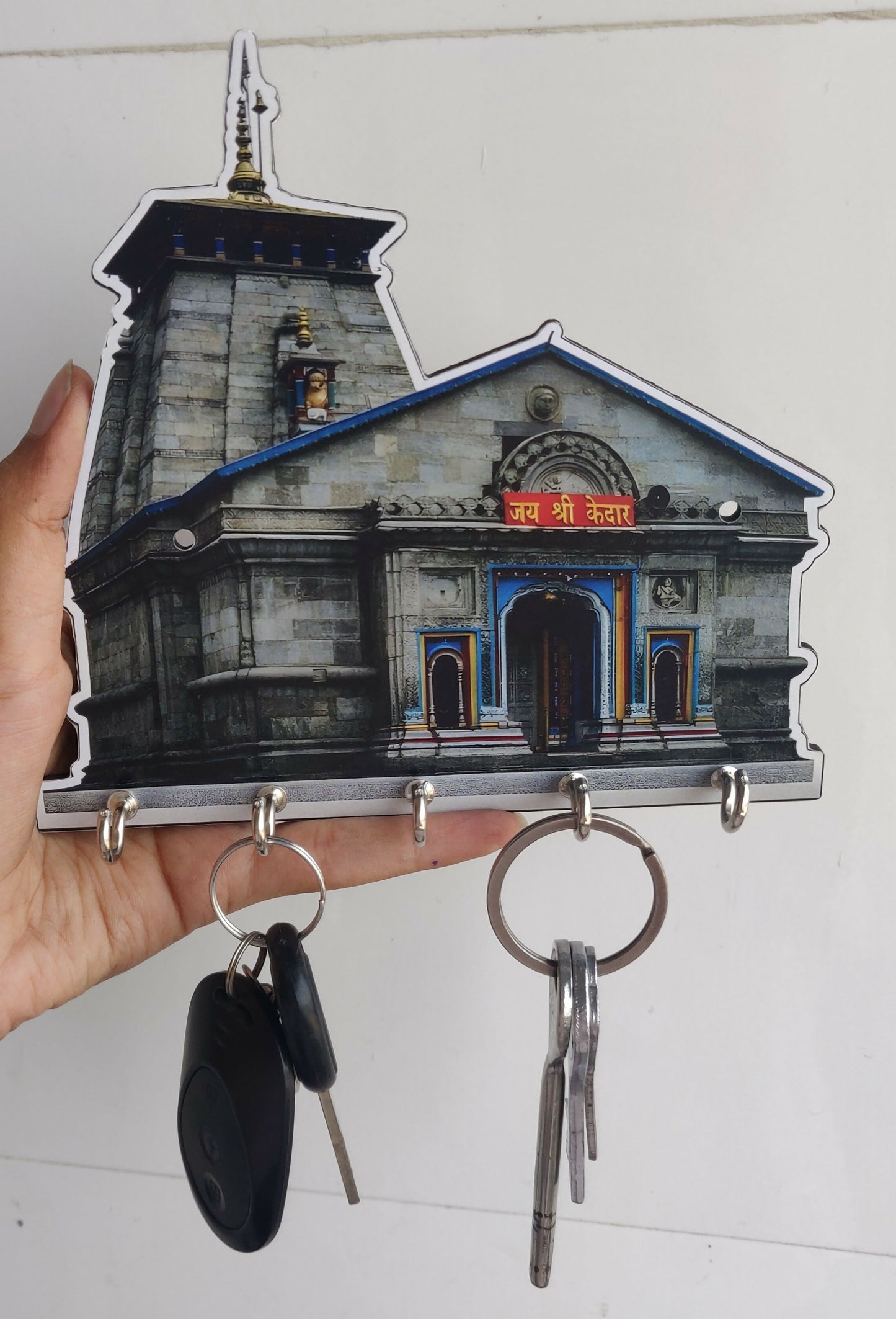 Stylish wall key organizer with divine Kedarnath temple inspiration