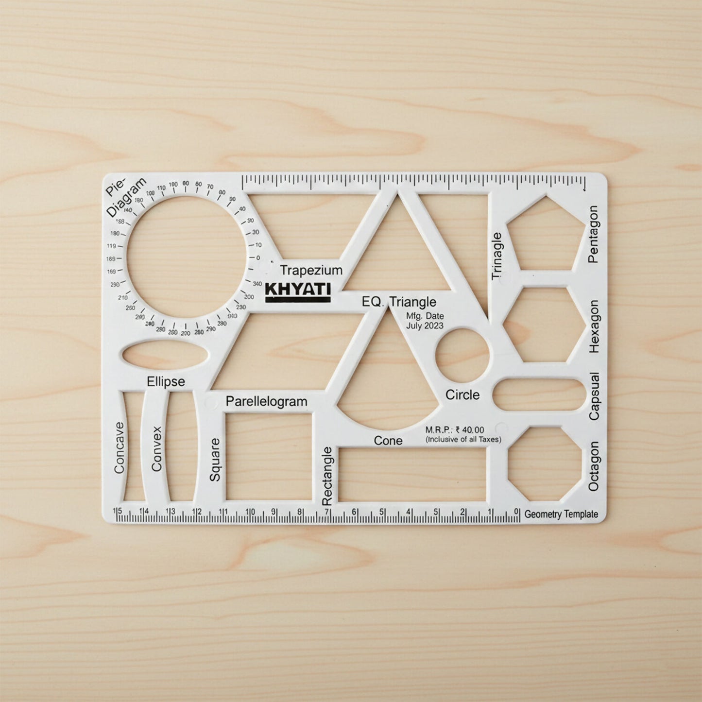 Khyati Multipurpose Geometry Drawing Template with 16 Shapes, Stencil for Technical Drawing (10Pcs)
